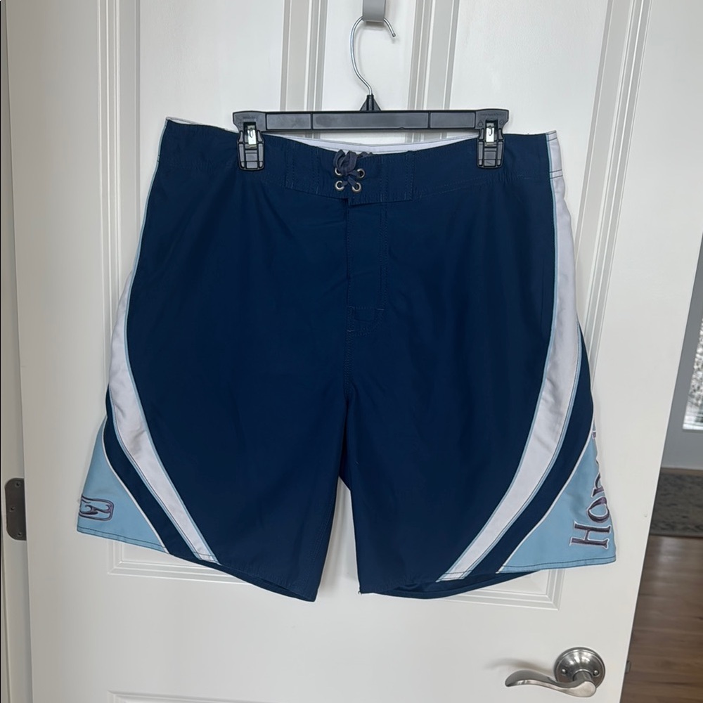 Blue and White Board Shorts with Athletic Cut
